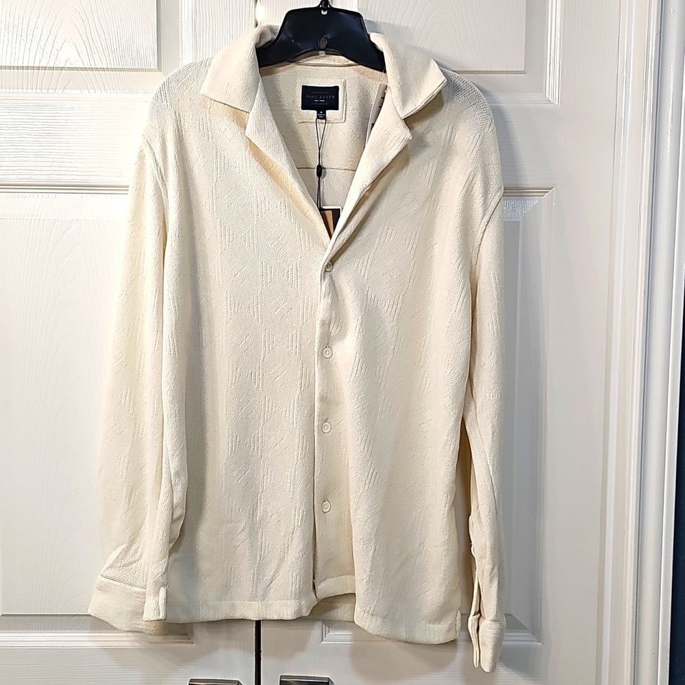 NWT Men's Marc Asher Long Sleeved Textured Casual Resortwear Shirt M & XL Cream